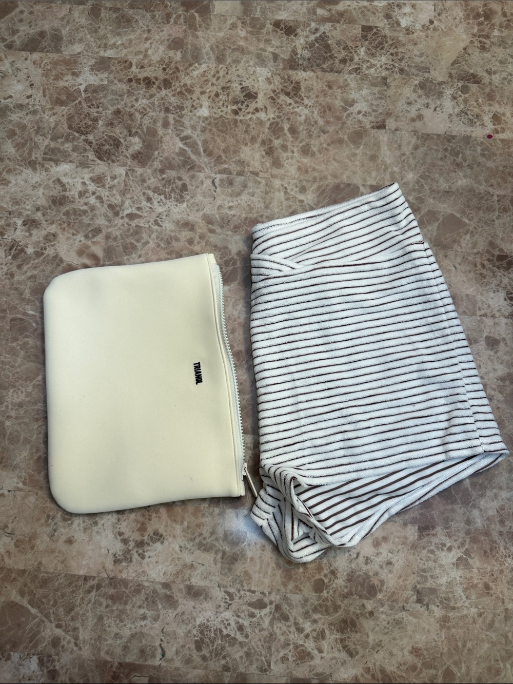 triangl swimwear White and Black Striped Athletic Shorts